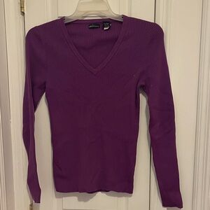 Moda International V-Neck Sweater in Rich Purple